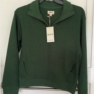 NWT PACT Sustainable Essential Terry Quarter Zip Sweatshirt Green Medium